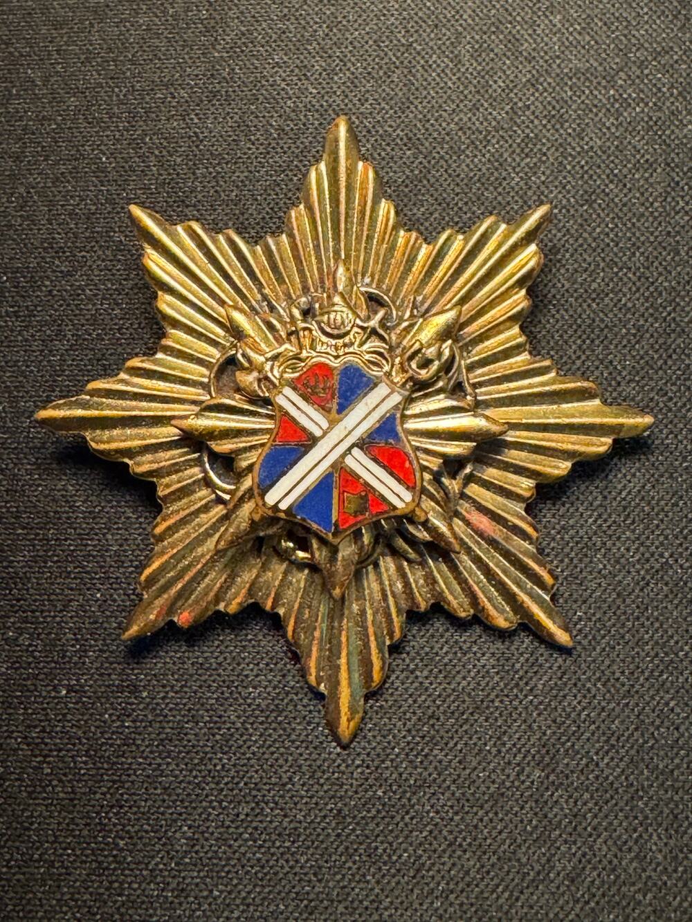 Vintage Family Crest Brooch Starburst Gold Tone Coat of Arms